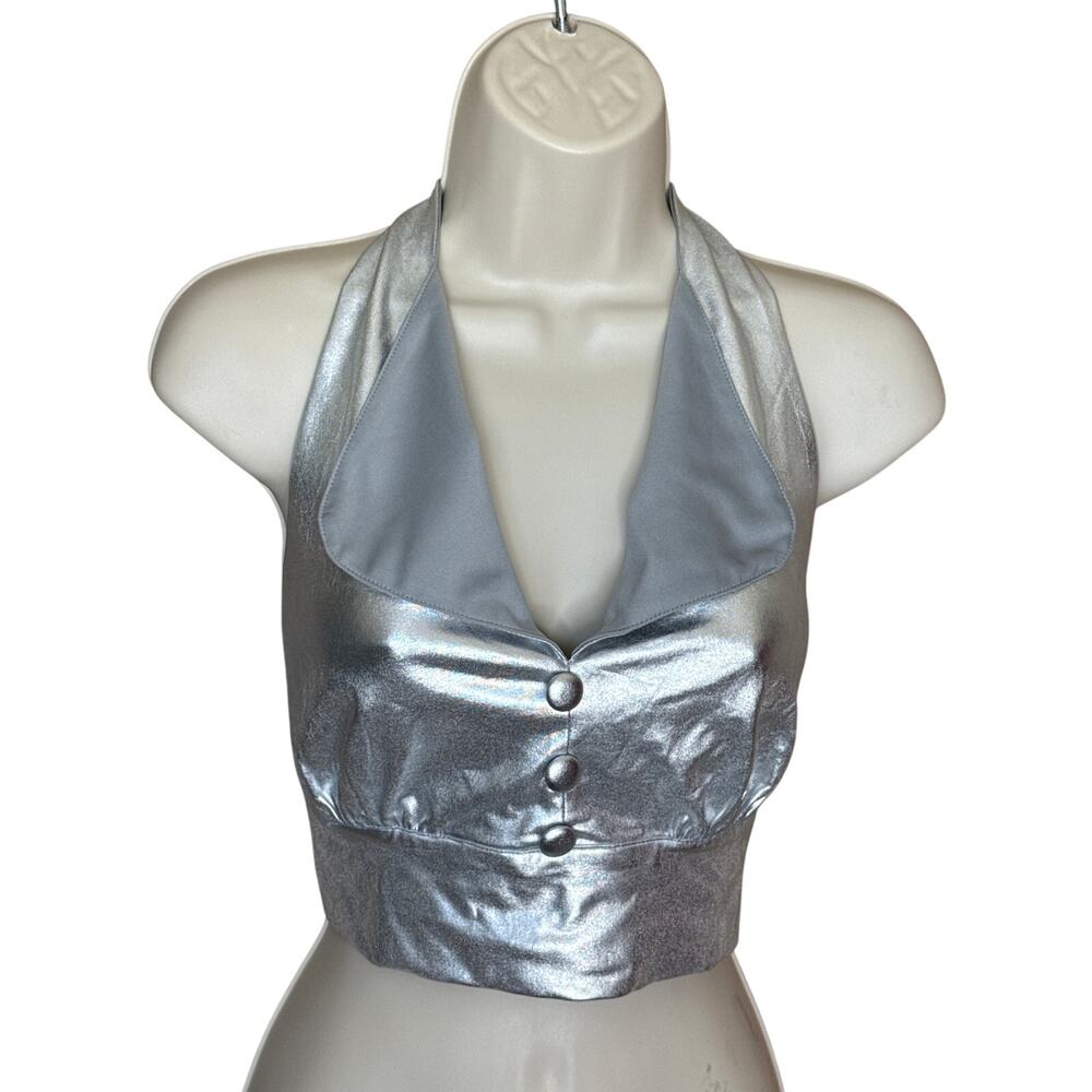 Smak Parlour Unique Vintage Chrome Silver Crop Halter M NWOT